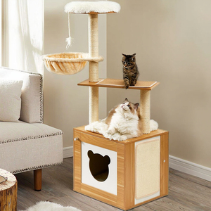 Moderno 2 en 1 48,6 "Torre de árbol de gato de madera Interior Gatito Condominio Extraíble Rascador Hamaca Scratch Pad para gatos grandes - Product Image 1