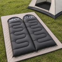 Sac de couchage double matelassé avec fermeture éclair, sac de couchage de camping noir avec doublure douce, portable pour l'extérieur