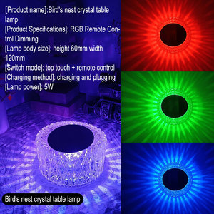 Nido forma batería recargable Interruptor táctil <span class=keywords><strong>Led</strong></span> lámpara de mesa de cristal transparente iluminación de mesa de cristal para decoración del hogar regalo - Product Image 4