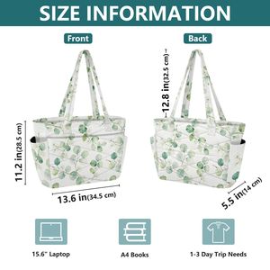 Sac à couches grande capacité matelassé à imprimé feuilles, sac imperméable en polyester pour voyage, plage et jour de lavage - Product Image 3