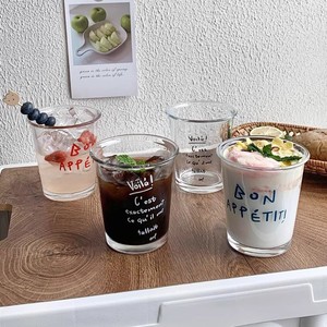 Glass Drinkware Set With Letter Print Transparent Cups For Cold Drinks Party Use - Product Image 1
