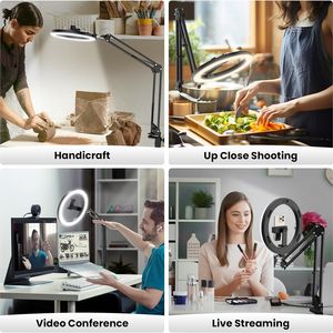 Support de téléphone aérien avec anneau lumineux LED de 10 "pour bureau avec support à pince et télécommande pour l'enregistrement vidéo Vlog Live Stream Cooking - Product Image 6