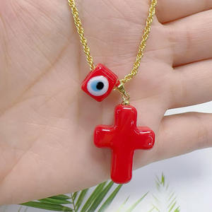 NG1076 perlindungan 18k berlapis emas Multi warna lampu kerja kaca mata jahat manik kubus dan salib jimat liontin rantai kalung - Product Image 3