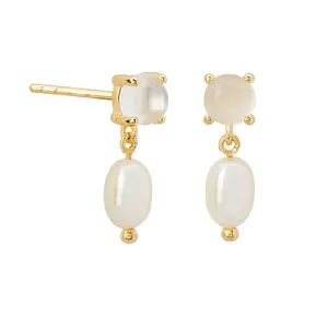 Gemnel Moonstone Studs Freshwater Pearl Charms 925 Silver Earrings Women Trendy