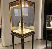 Vitrine de présentation de bijoux haut de gamme en acier avec logo personnalisé, finition laquée, LED, durable, facile à nettoyer, pour mobilier de magasin, vente en gros