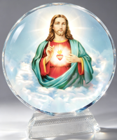 Fournisseur chinois de trophées en verre cristal personnalisés avec base, logo gravé, texte, Jésus, cadeau religieux, photo ronde personnalisée