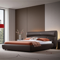 Vente directe usine : Lit moderne et confortable, mobilier de maison, capitonné, avec cadre en acier et bois, en tissu de première qualité en cuir de vachette, disponible en tailles Queen et King Size.