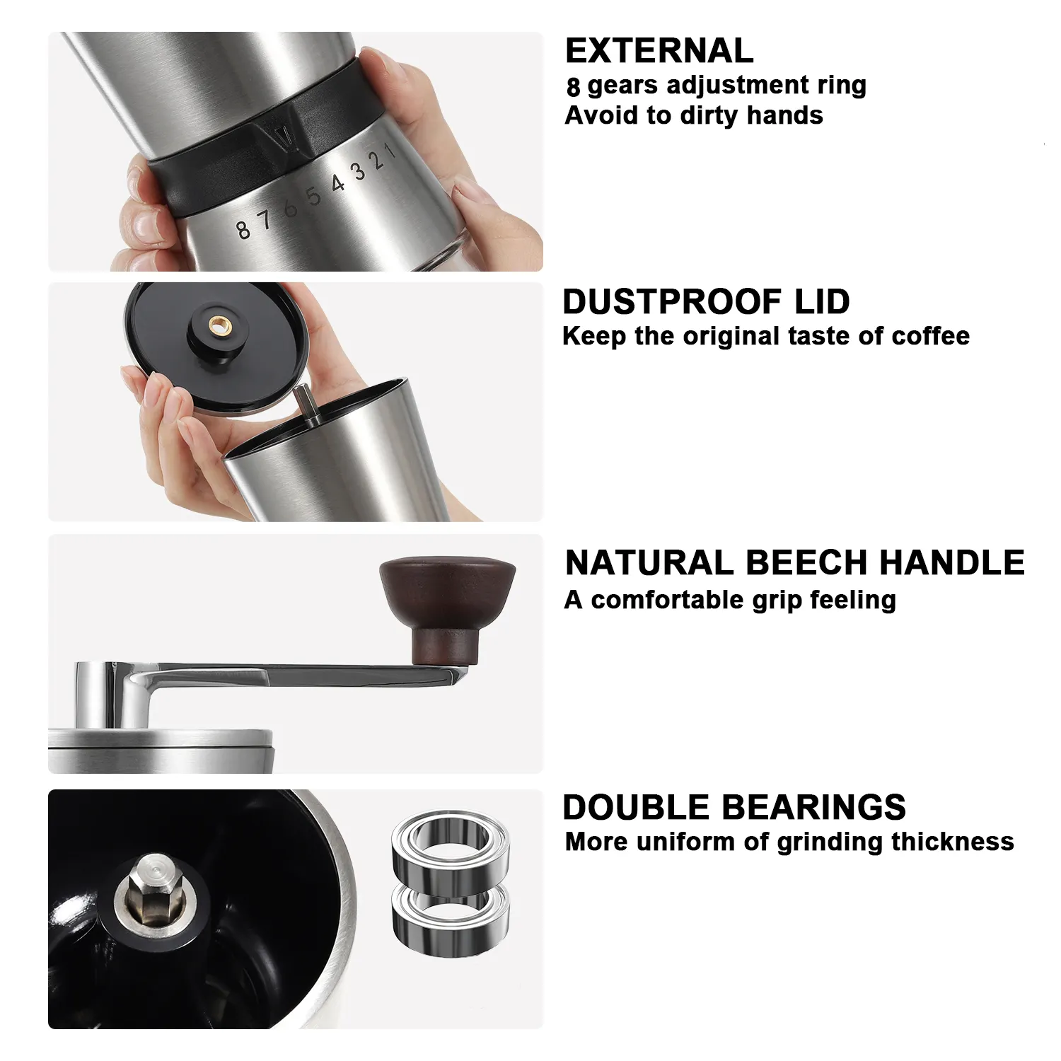 Se design macinacaffè per caffè a mano grande capacità in acciaio inossidabile ceramica bava nero manuale Set macinacaffè
