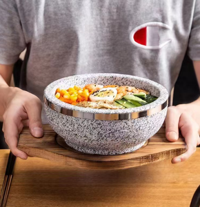 한국 레스토랑을위한 나무 쟁반이있는 한국 돌 그릇 화강암 돌 그릇 - Product Image 4