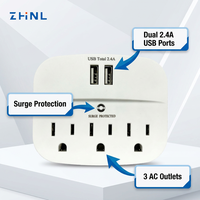 Prise murale ZHNL avec 3 prises CA, station de charge USB double intelligente 2,4 A, certifiée ETL, résistante au feu, extension de puissance, prise intelligente
