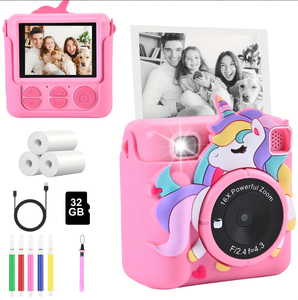 Cámara para Niños con Zoom Óptico <10x, Baja Iluminación, Impresora Instantánea HD Mini, Regalo de Cumpleaños para Niños con Carcasa y Tarjeta de 32GB - Product Image 1