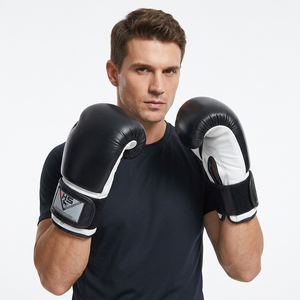 Guantes de Boxeo de Cuero HS para Adultos y Niños, Ajustables con Correa para la Muñeca, Ligeros, Transpirables, Negros y Blancos, para Uso en el Gimnasio - Product Image 1