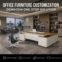Bureau de direction moderne avec prise de courant intégrée, gestion des câbles, table de PDG en bois, mobilier commercial