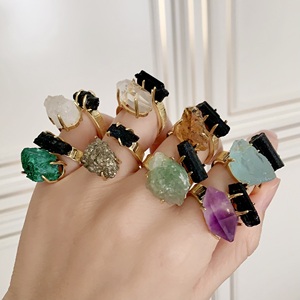 LS-B8081 Light Luxury 18k Gold Plated <strong>Ring</strong> Malachite Tourmaline Amethyst Two Stone <strong>Ring</strong> <strong>Resizable</strong> Women <strong>Ring</strong> for Weddings - Product Image 1