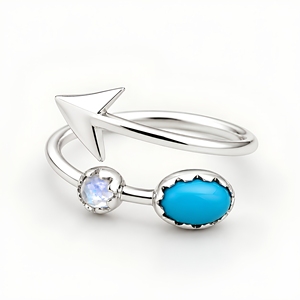 Anillo de Plata de Ley 925 Turquesa – Diseño de Flecha con Acento de Piedra Lunar, Joyería con Piedras Preciosas - Product Image 1