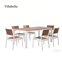Meubles de patio résistants aux UV, ensemble de salle à manger d'extérieur 6 places, table et chaises de jardin empilables avec structure en aluminium pour hôtel, restaurant
