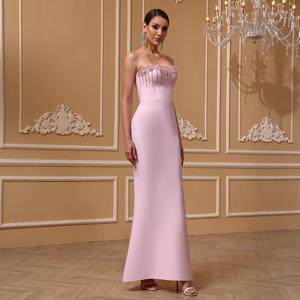 女式无肩带绷带闪光钻石水晶银灰色修身舞会礼服帝国腰线直数码 - Product Image 2