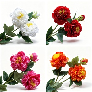 Flores de peonía artificiales de doble cabezal, de poliéster en capas, de una sola rama, para decoración de bodas, hoteles y restaurantes. - Product Image 3