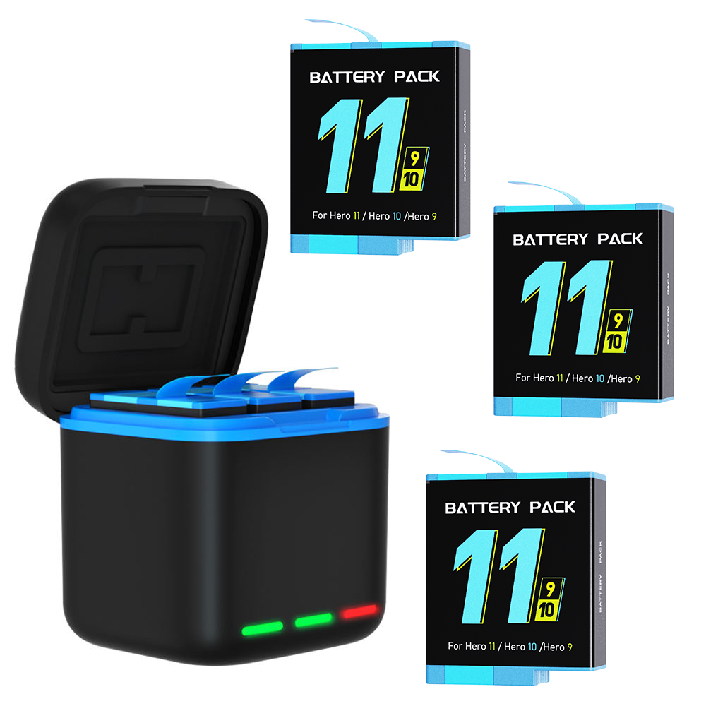 Hongdak Triple Charger Box and 3pcs Battery TF Card Slots Kit Set and Battery Storage for GoPro Hero 5/6/7/8 Battery