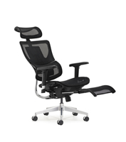 Chaise de bureau ergonomique en maille avec dossier en aluminium poli, appui-tête réglable, siège coulissant et accoudoirs 3D
