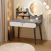 Table de toilette de chambre à coucher minimaliste moderne avec miroir éclairé réglable, tiroirs de rangement et table de maquillage intégrée