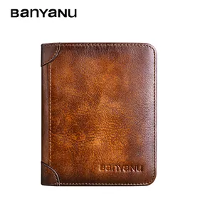 Retro Guangzhou Fabriek Koeienhuid Mannen Rfid Portemonnee Korte Portemonnee Multi Card Wallet Herenmode Hoge Kwaliteit