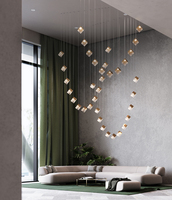 Lustre Cube de Luxe Style Artistique Moderne pour Villa, Salon, Suspension LED en Métal et Verre, Design Pyrite