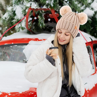 Gorro de Invierno de Lana 100% para Adultos, Marca de Lujo, con Logotipo Personalizado, Unisex, con Pompones Extraíbles para Viajar