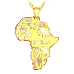 Janice đồ trang sức thép không gỉ Tây Phi di sản văn hóa bản đồ của Châu Phi Vòng cổ mặt dây chuyền bông tai thiết lập tùy chỉnh