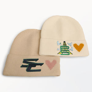 Bonnet en <span class=keywords><strong>tricot</strong></span> côtelé épais brodé personnalisé avec logo, bonnets à revers, vente en gros - Product Image 3