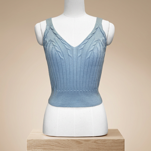 Pull-over personnalisé pour femme en maille torsadée, col en V, épaules dénudées, motif uni, fin, anti-plis, 100% sexy, club, 300g - Product Image 3