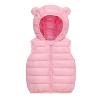 Veste d'hiver légère sans manches pour garçons et filles Gilet à capuche avec oreilles d'ours Fermeture éclair Zip-up