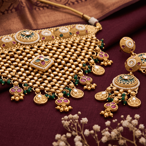 Traditional Gold Plated Kundan Choker <b>Necklace</b> <b>Set</b> With Matching Earrings And Maang Tikka For <b>Indian</b> Ethnic Bridal Wear - Product Image 3
