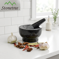 Ensemble mortier et pilon en granit noir naturel pour broyer les épices de cuisine en gros