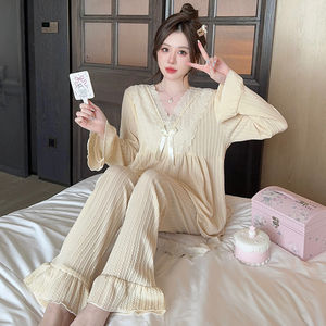 Pyjama en dentelle de haute qualité Pretty Woman Nightgown Nightdress Nighty Sweet Solid Girls Women Long Set Women's Sleepwear - Product Image 3