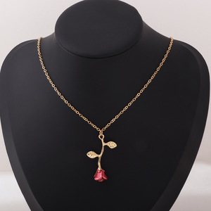 Collier Pendentif Tendance en Alliage Motif Fleur Rose pour Femme, Bijou Cadeau 2025 - Product Image 1