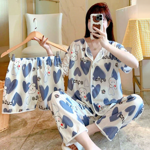 Set <span class=keywords><strong>Pigiama</strong></span> Autunnale 2025 per <span class=keywords><strong>Donna</strong></span>, Abbigliamento da Notte in Cotone Stampato, Vestaglia e Completo da Casa Firmato - Product Image 1