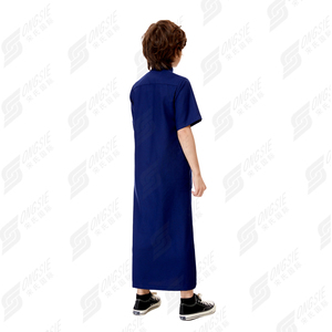 Estilo marroquí islámico niños Thobes manga corta Color sólido bordado hecho a mano poliéster personalizar Logo - Product Image 3