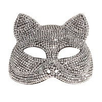 Masque de fête en plastique à strass, motif tête de chat creuse, demi-masque de renard, pour les fêtes et événements, vente en gros