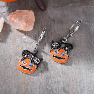 Orecchini pendenti smaltati a forma di gatto, teschio e zucca per donna, gioielli di moda di tendenza per Halloween - Product Image 3