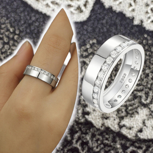 แหวนหมั้นเงินแท้ 925 สำหรับผู้หญิง ประดับเพชรโมอิสซาไนต์ แหวนแต่งงานและแหวนนิรันดร์ สไตล์ฮิปฮอปสำหรับผู้ชาย - Product Image 3