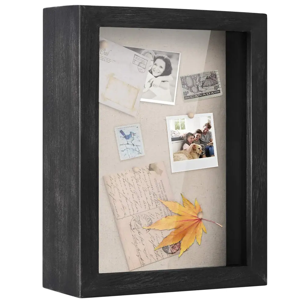 Caoxian caixa de sombra de hihome, exibe caixa com quadro de madeira sólida e caixa de memória de janela de vidro removível