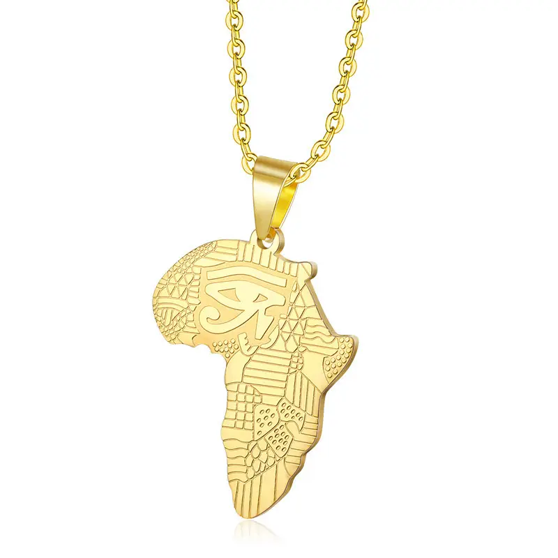 Oude Egypte Wedjat Eye Afrikaanse Kaart Ketting Goud Rvs Oog Van Horus Afrikaanse Kaart Hanger Ketting Voor Vrouwen Mannen