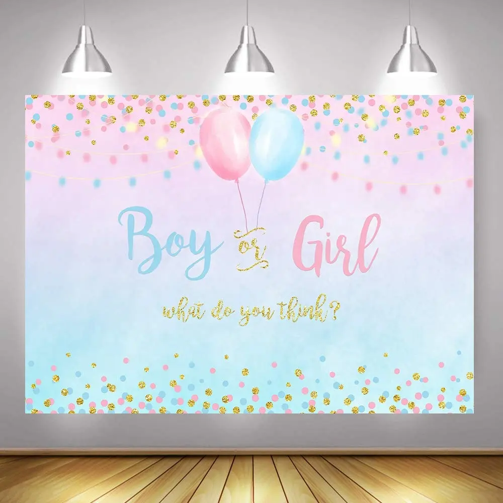 7x5ft Blue Pink Dots Balloon Photography Background Vinyl Boy or Girl Gender Reveal Baby Shower Party Banner Backdrops