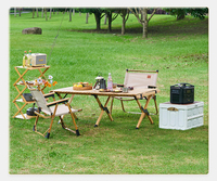 Meubles d'extérieur en bois, étagères à deux niveaux, étagères pliantes portables, étagère de rangement pour le camping
