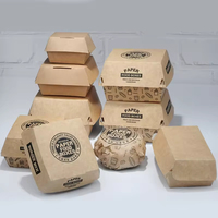 Boîte à emporter pour hamburger en kraft, papier de qualité alimentaire, auto-montable, imperméable, portable, lamination brillante, hot-dog, poulet frit, sushi