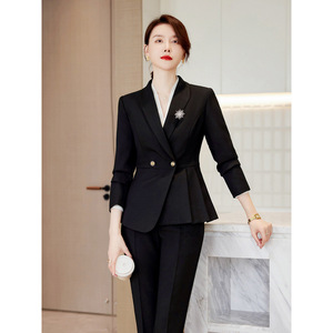 Women's Suit Set Navy Blue Three Quarter Sleeve Short Skirt Office Lady Anti-Wrinkle Worsted Fabric Spring Autumn Wear - Product Image 2