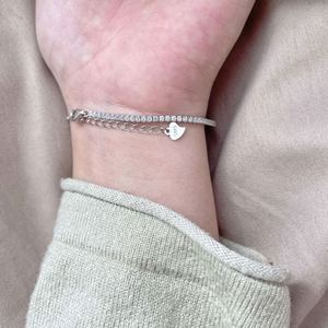 Bracelet Dylam en or 18 carats avec pendentif perle satellite, bijoux délicats pour femme, maillons ovales, fermoir à bascule, argent, rangée complète de diamants - Product Image 2