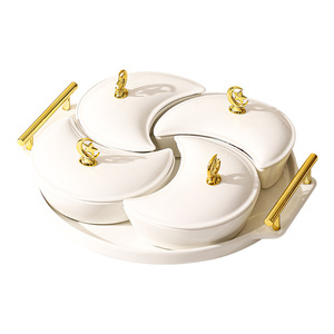 Plat à collation et assiette à fruits moderne de style crème luxe léger pour salon, avec verre lune et assiette décorative pour la maison - Product Image 5