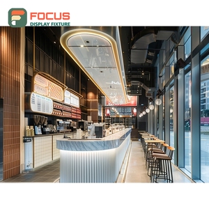 Mostrador de Servicio de Café Profesional con Zona de Condimentos y Panel Blanco para Cafetería - Product Image 3